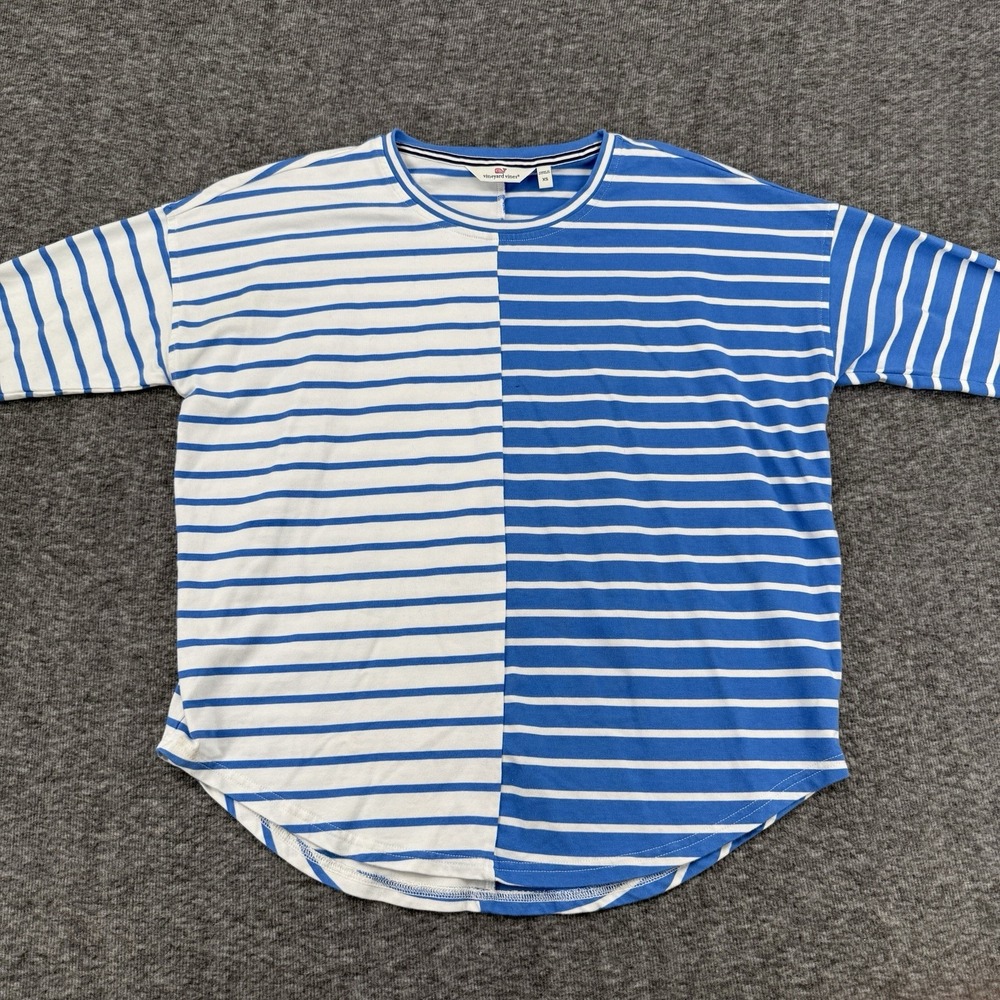 Vineyard Vines 3/4 Sleeve White Striped Tee Shirt Womens XS